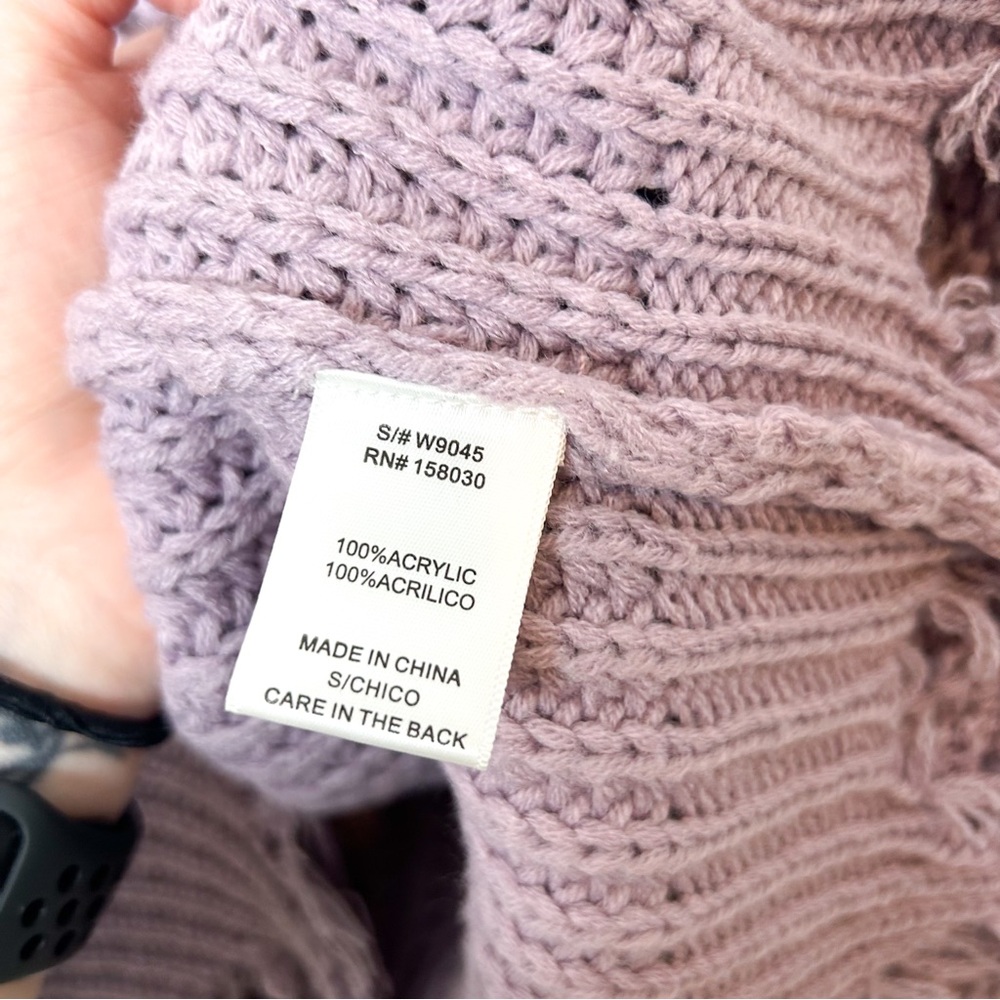 Love Tree Womens Distressed‎ Pastel Purple Lilac V Neck Knit Sweater Small S - Picture 6 of 7